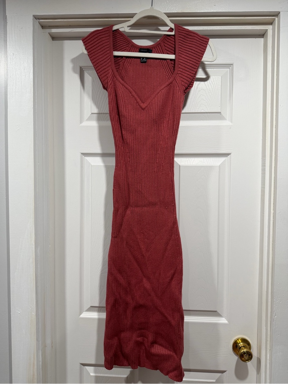 Forever 21 Rust Ribbed Knit Bodycon Midi Dress